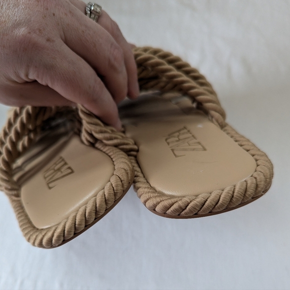 Zara Rope Knot Slide Sandals Nautical Old Money Preppy Neutral - Picture 7 of 10
